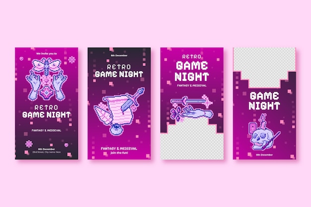 Gratis vector game night instagram stories sjabloon