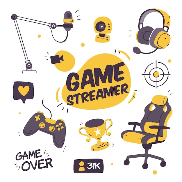 Gratis vector game streamer concept elementen pack