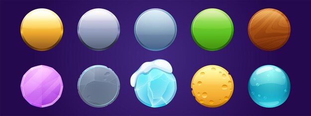 Game ui app-pictogrammen, ronde knoppen, cartoonmenu