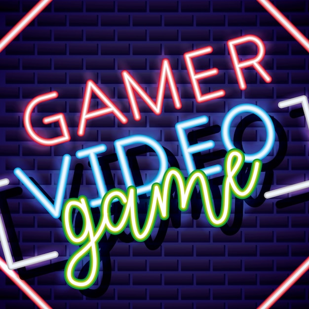 Gamer videogame neon lineaire stijl