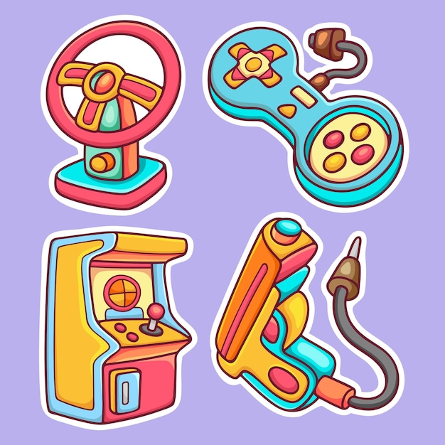 Gaming Item Sticker Icons Hand Drawn Coloring Vector