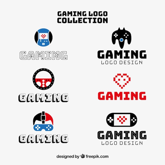 Gratis vector gaming-logocollectie met plat ontwerp