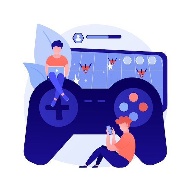 Gratis vector gaming wanorde abstract concept vectorillustratie. videogameverslaafde, verminderde aandachtsspanne, gameverslaving, gedragsstoornis, geestelijke gezondheid, abstracte metafoor voor medische toestand.