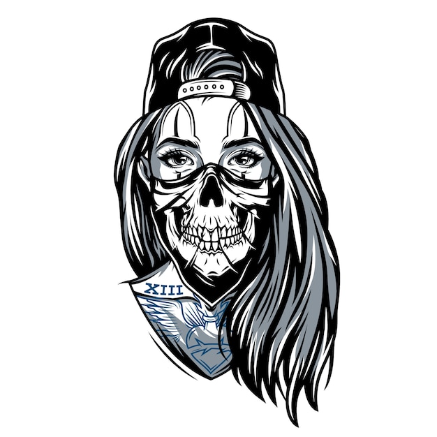 Gratis vector gangster chicano meisje met schedelmasker