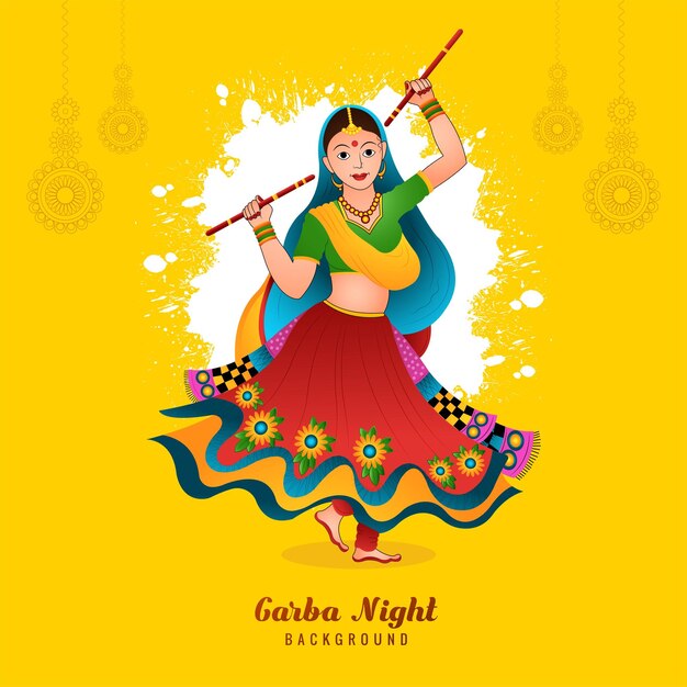 Garba nacht vrouw spelen garba en dandiya viering achtergrond