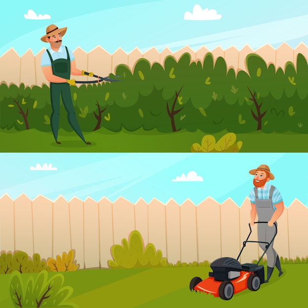 Gratis vector gardening work banner set