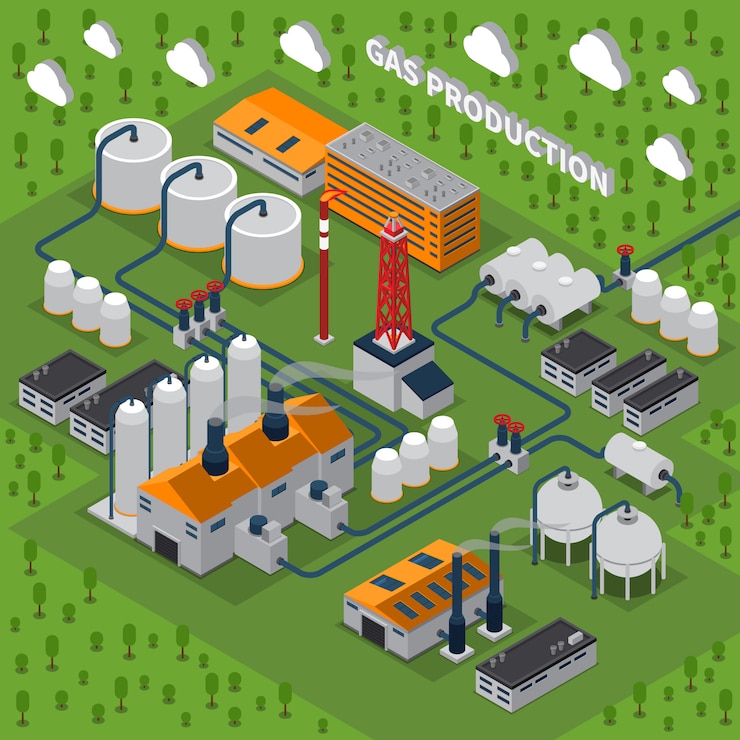 Gratis Vector gasproductie isometrische illustratie