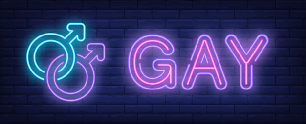 Gratis vector gay neontekst met twee gekoppelde mannelijke geslachtsymbolen