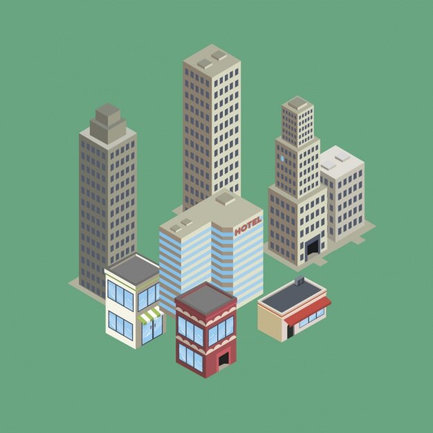 Gratis Vector gebouwen van de stad plat ontwerp