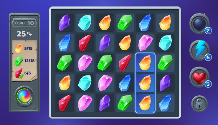 Gratis Vector gebruikersinterface van computerspel met kristallen puzzel