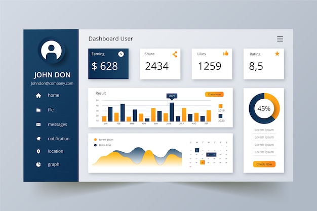 Gratis vector gebruikerspaneel sjabloon infographic dashboard