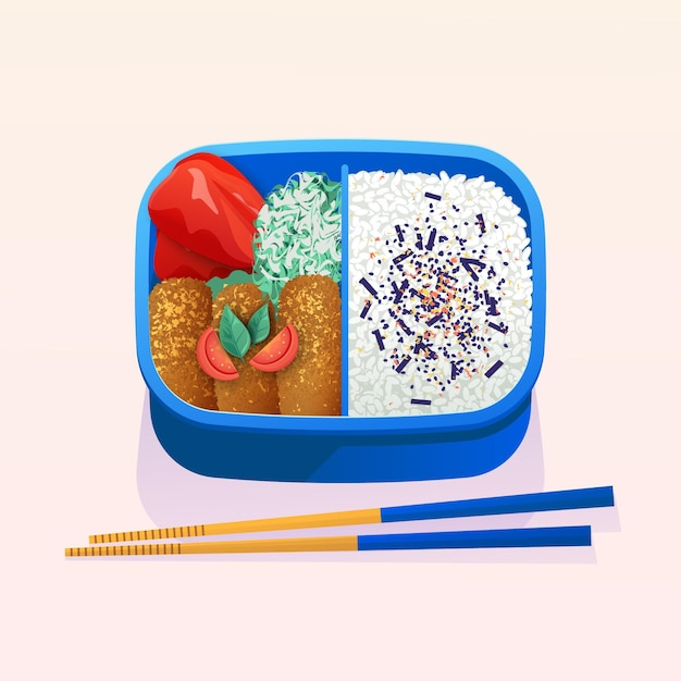 Gratis vector gedetailleerde bentobox geïllustreerd