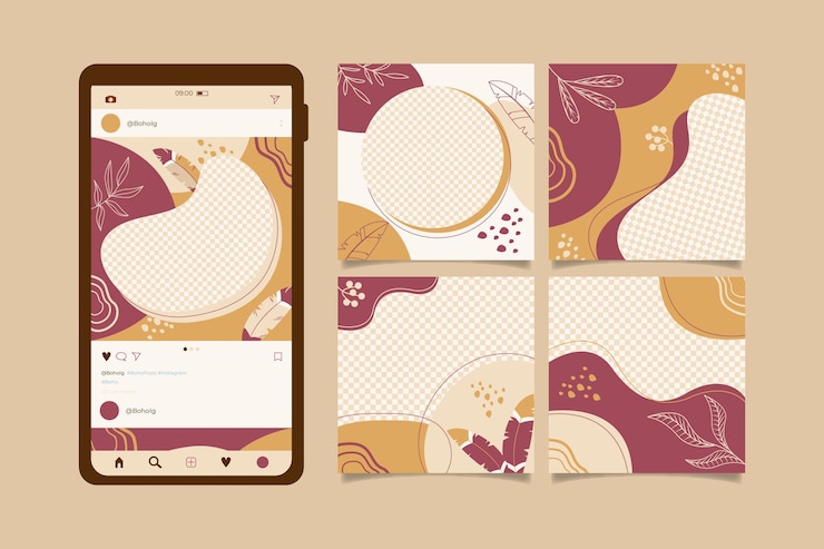 Gratis Vector gedetailleerde boho instagram-postverzameling