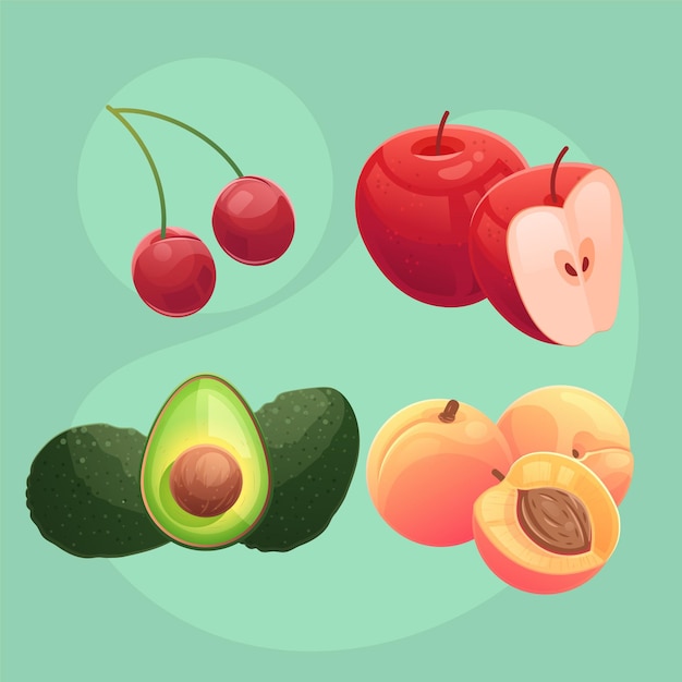 Gratis vector gedetailleerde fruitcollectie