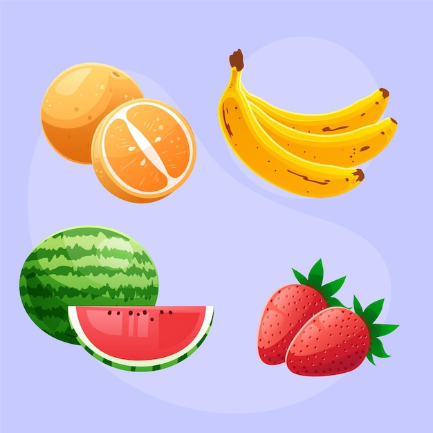 Gratis vector gedetailleerde fruitcollectie