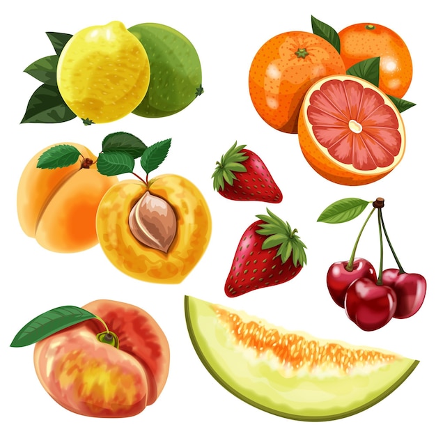 Gratis vector gedetailleerde fruitcollectie