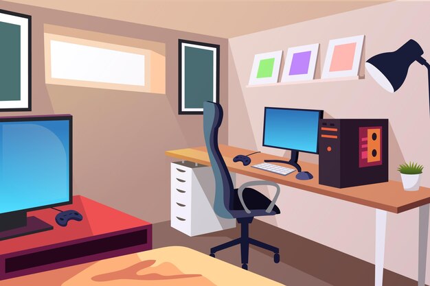 Gedetailleerde gamer kamer illustratie