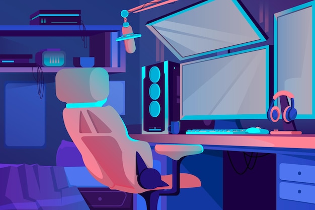 Gedetailleerde gamer kamer illustratie