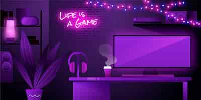 Gratis vector gedetailleerde gamer kamer illustratie