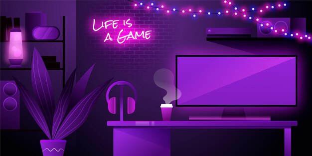 Gedetailleerde gamer kamer illustratie