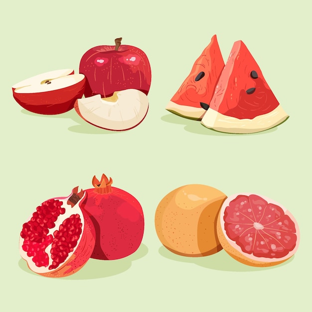 Gratis vector gedetailleerde heerlijke fruitcollectie