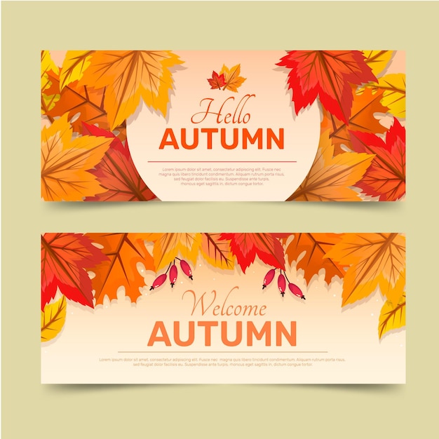 Gratis vector gedetailleerde herfst horizontale banners set