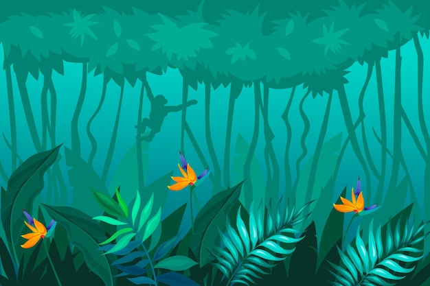 Gratis vector gedetailleerde jungle achtergrond