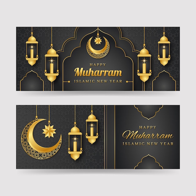 Gedetailleerde muharram banners set