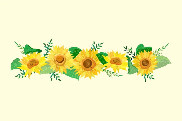 Gratis vector gedetailleerde natuurlijke zonnebloemrand