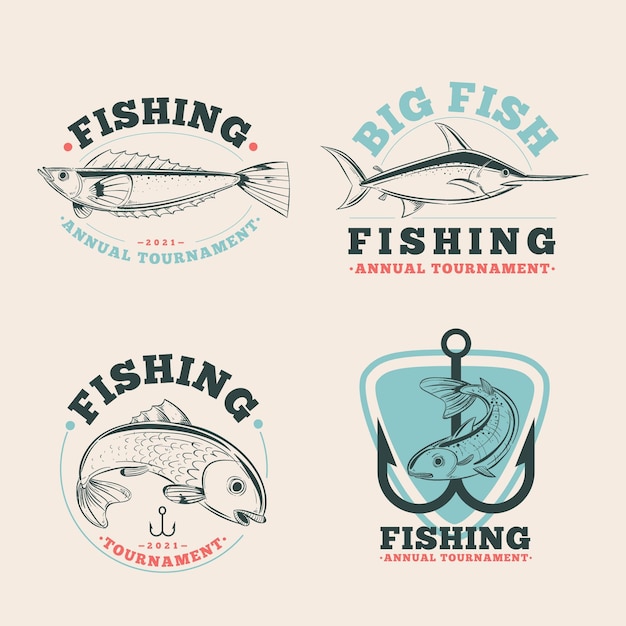 Gedetailleerde vintage visserijbadgecollectie