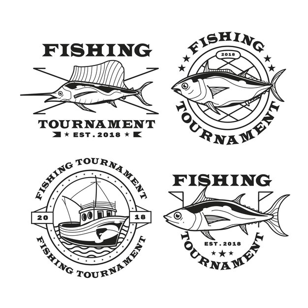 Gedetailleerde vintage visserijbadgecollectie