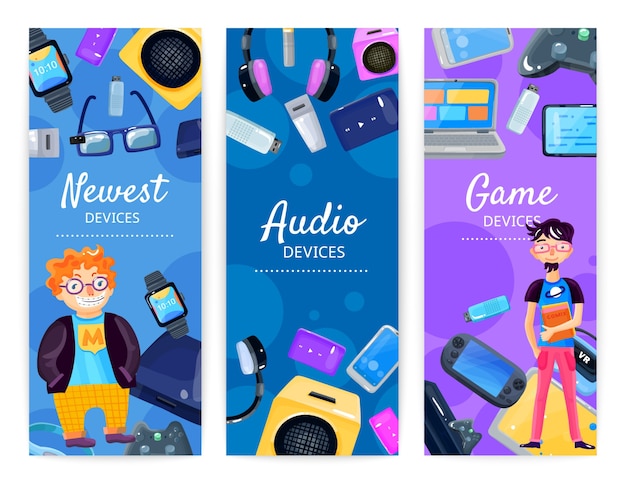 Gratis vector geek apparaten verticale banners