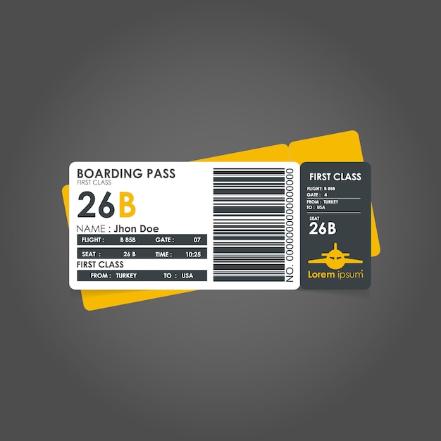 Gratis vector geel boarding pass template