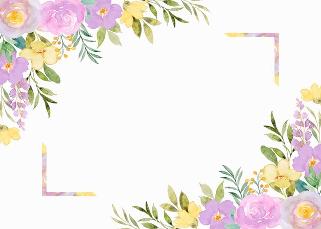 Geel paarse bloemen frame achtergrond met aquarel