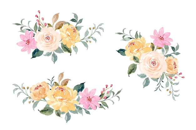 Geel roze bloemen aquarel boeket collectie