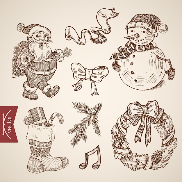 Gratis vector gegraveerde kerst illustratie