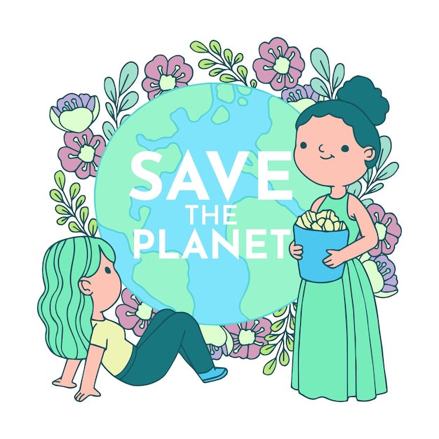 Geïllustreerd met save the planet design