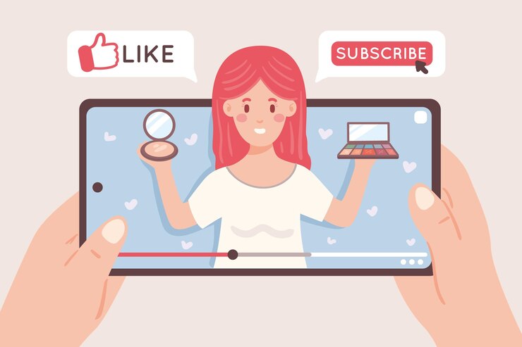 Gratis Vector geïllustreerde blogger die een recensie maakt