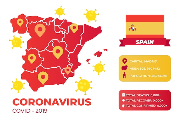 Geïllustreerde coronavirus infographic voor spanje