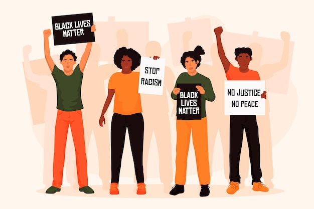 Gratis vector geïllustreerde groep mensen die protesteren tegen racisme