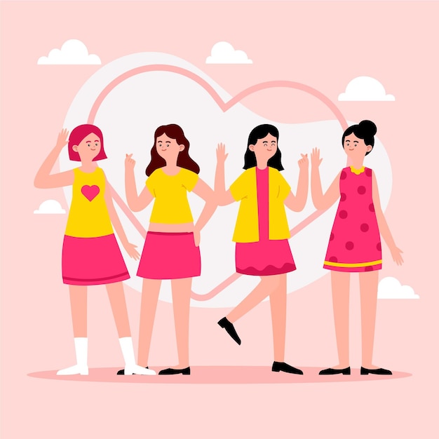 Gratis vector geïllustreerde jonge k-pop meisjesgroep