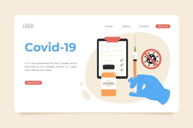 Geïllustreerde landingspagina van het coronavirusvaccin