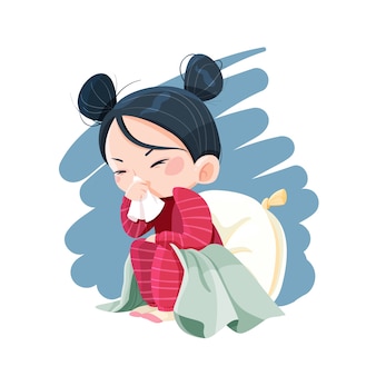 Geïllustreerde meisje met een verkoudheid