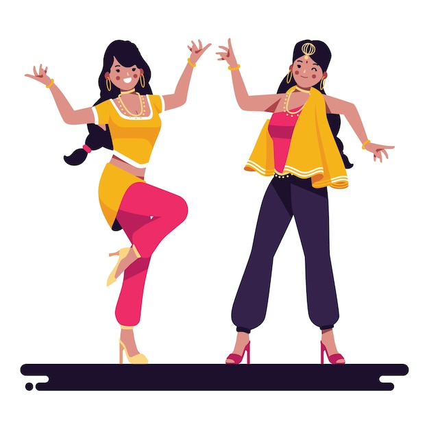 Gratis vector geïllustreerde mensen die bollywood dansen