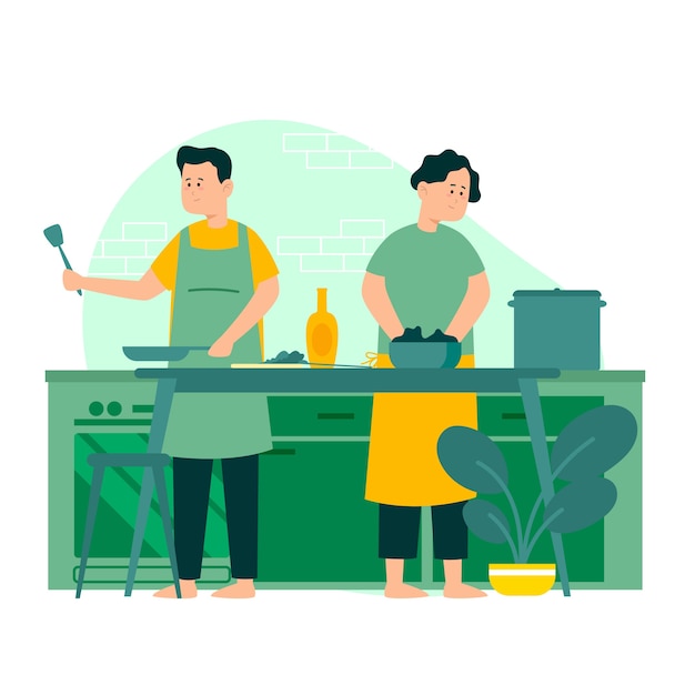 Gratis vector geïllustreerde mensen samen koken