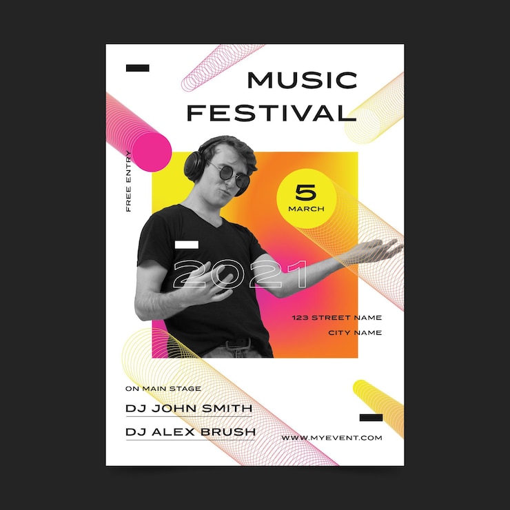 Gratis Vector geïllustreerde muziekfestival poster sjabloon