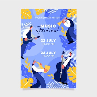 Geïllustreerde muziekfestival poster sjabloon
