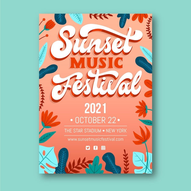 Gratis vector geïllustreerde muziekfestival poster sjabloon