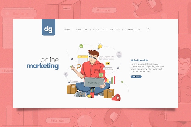 Geïllustreerde online marketing websjabloon