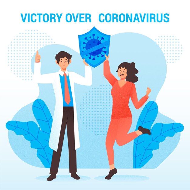 Geïllustreerde overwinning op coronavirusconcept